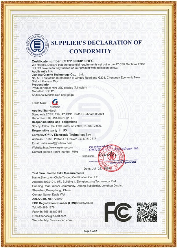 FCC Declaration of Conformity — Choco Technology COB LED Display